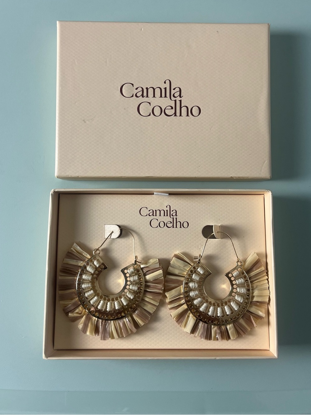 Camila Coelho Cream Fan Fringe Hoop Earrings
